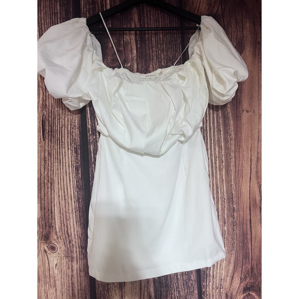 White Oversize Puff Sleeve Mini Sheath Dress Romantic Idem Ditto Party Prom SZ S